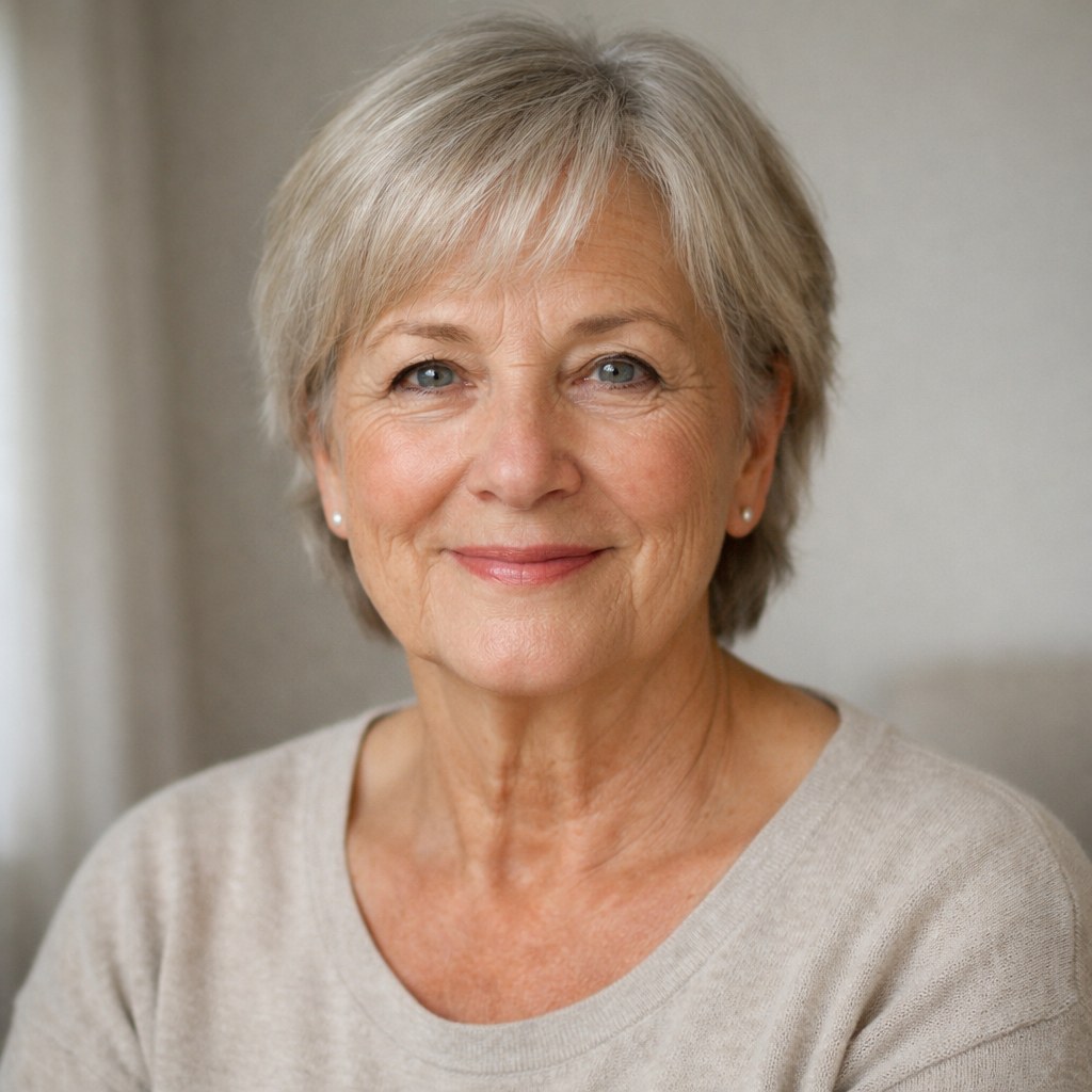 The Soft Blonde-Gray Bob With Feathered Ends — round face hairstyle on a woman over 70