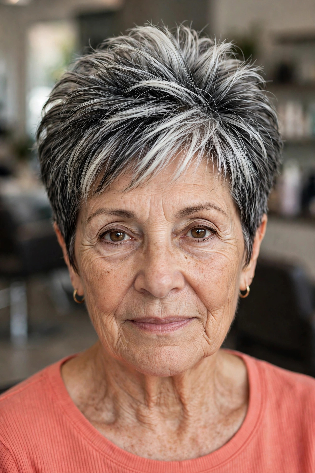 Crown-Volume Pixie - salt and pepper hairstyle for a woman over 60