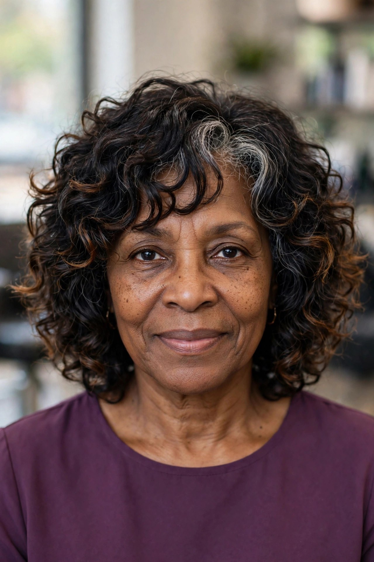 Curly Shaggy Lob on a woman over 50 - shag haircut for women over 50