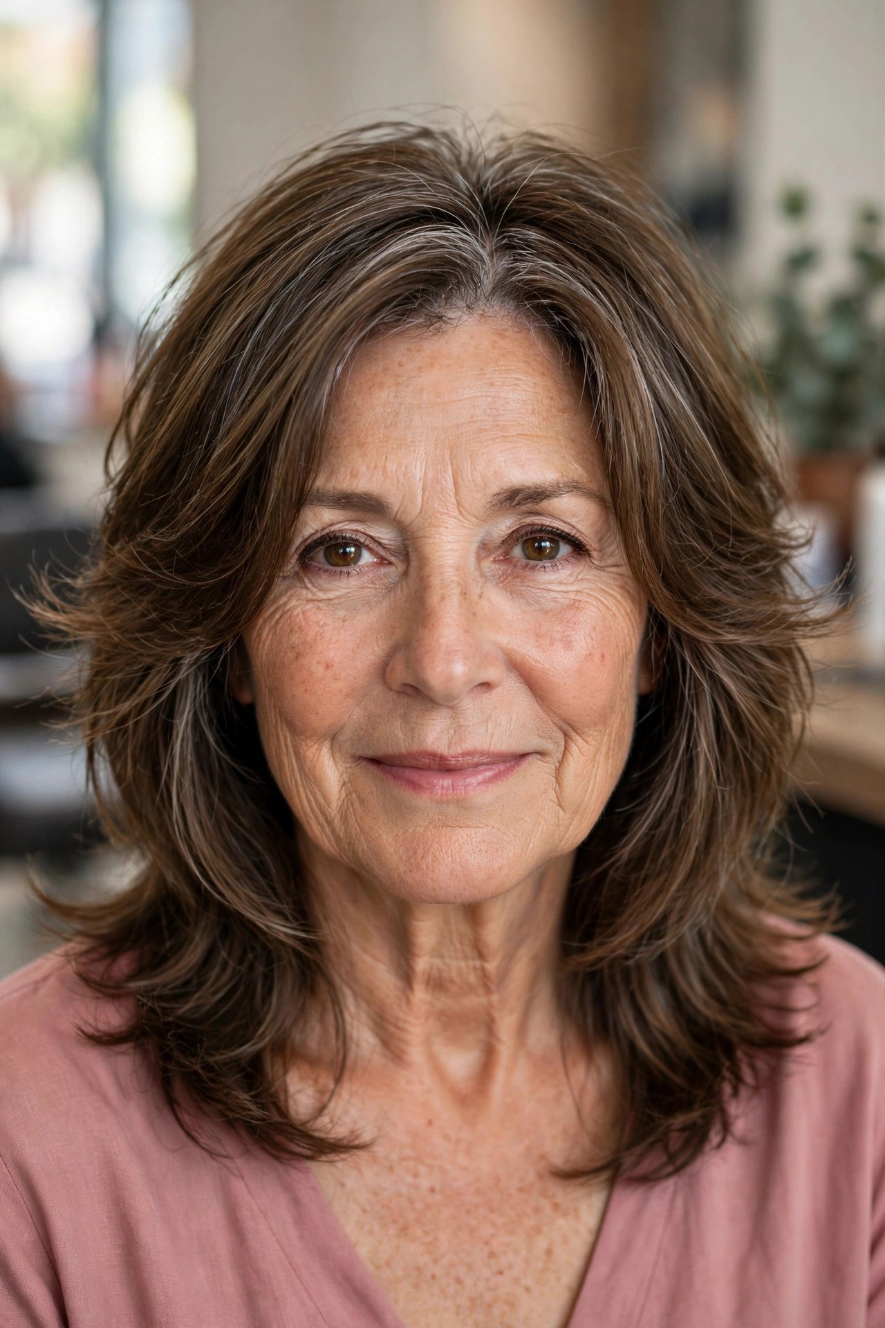 Feathered Face-Framing Shag on a woman over 50 - shag haircut for women over 50