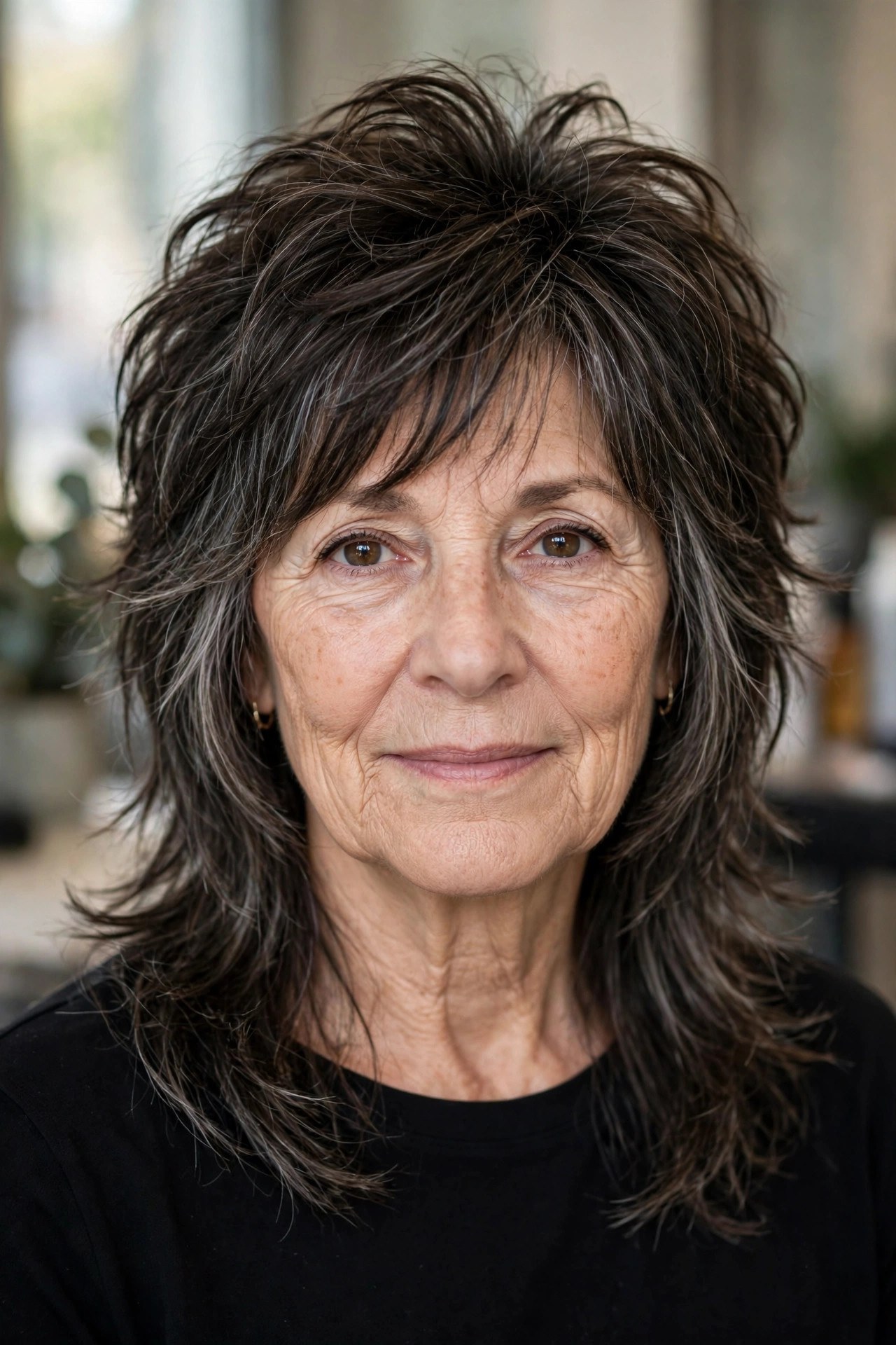 Wolf-Leaning Shag on a woman over 50 - shag haircut for women over 50