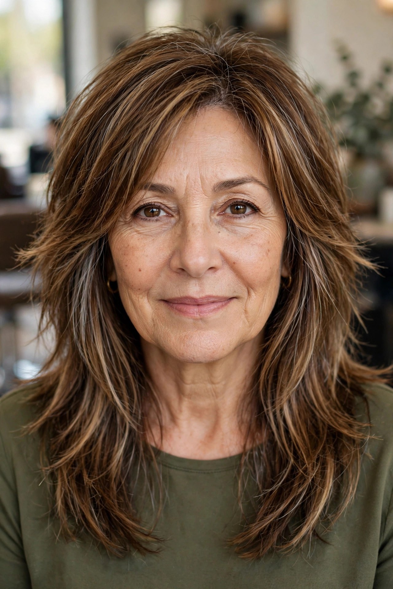 Long Shag with Face-Framing Layers on a woman over 50 - shag haircut for women over 50