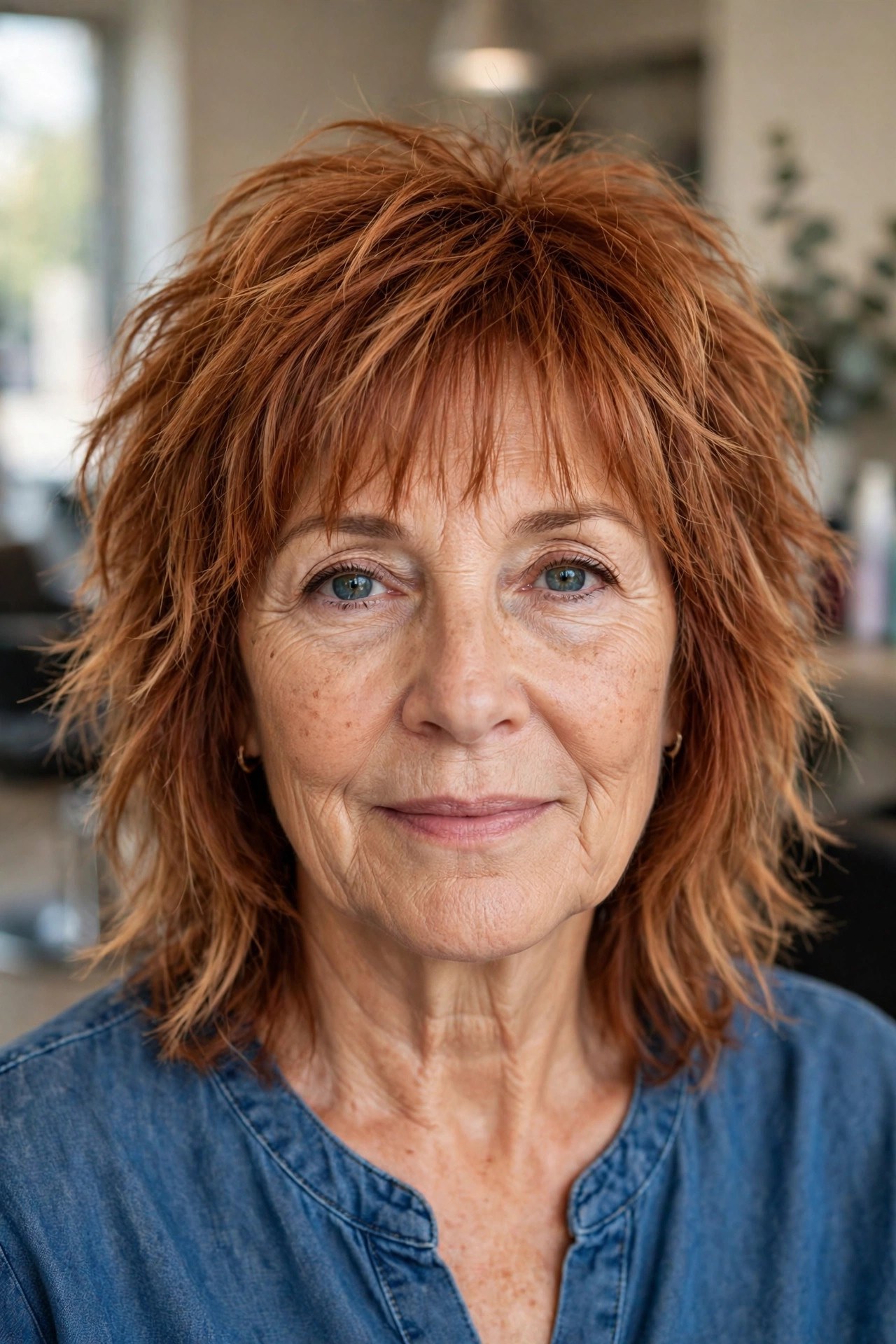 Choppy Shag with Wispy Bangs on a woman over 50 - shag haircut for women over 50