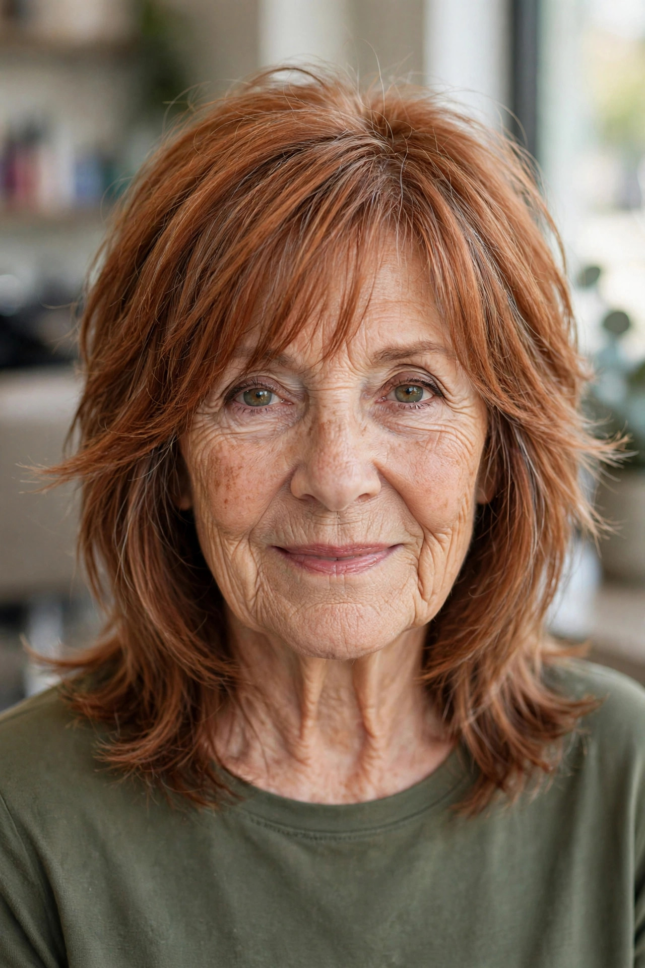 Medium Shag with Cheekbone-Framing Layers - shag haircut for a woman over 60 with a soft modern feel
