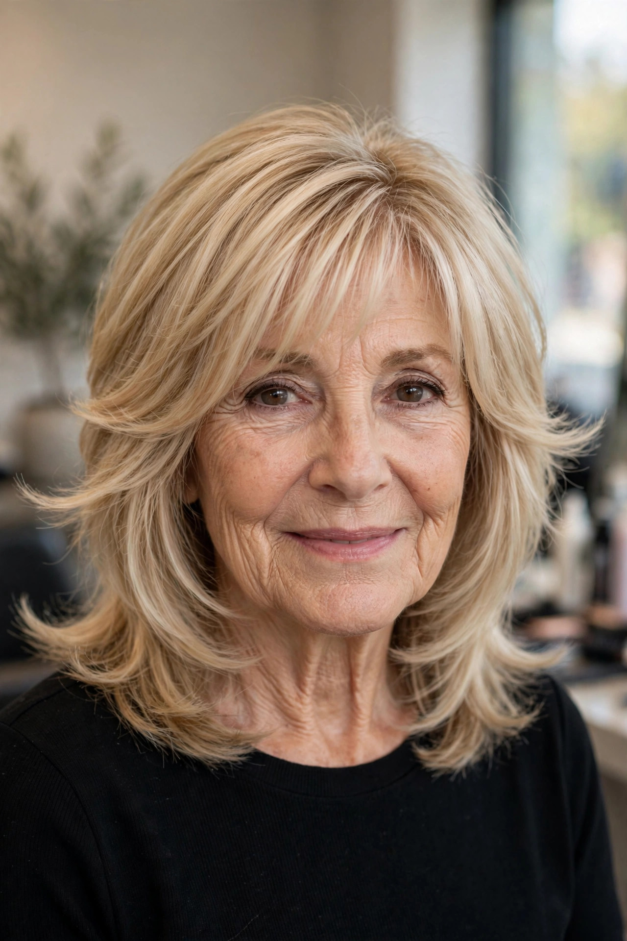 Smooth Blowout Shag - shag haircut for a woman over 60 with a soft modern feel