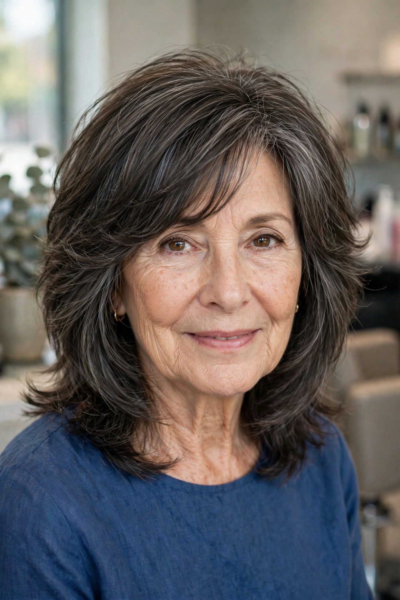 Voluminous Medium Shag for Thick Hair - shag haircut for a woman over 60 with a soft modern feel