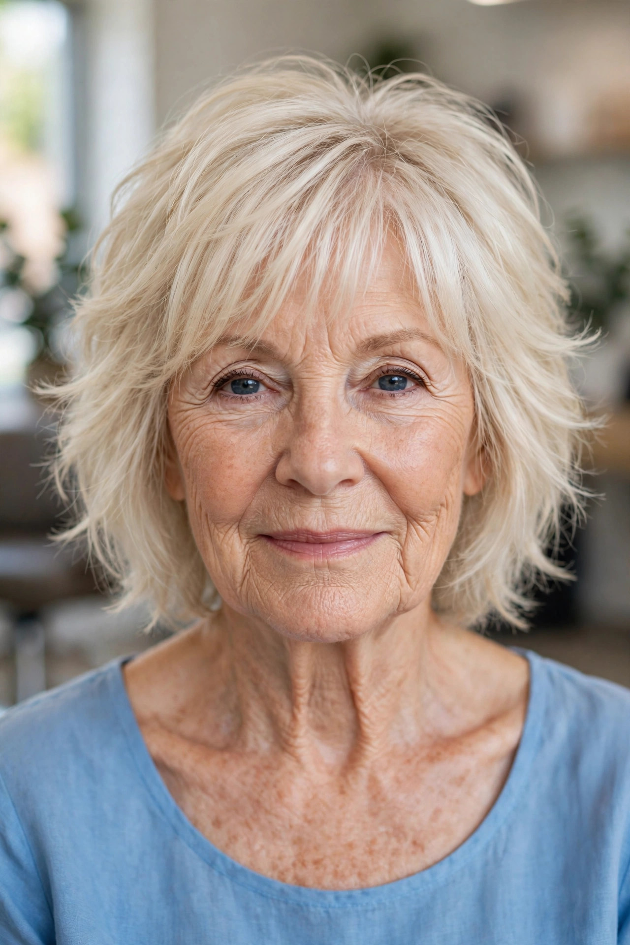 Jaw-Length Wispy Shag - shag haircut for a woman over 60 with a soft modern feel