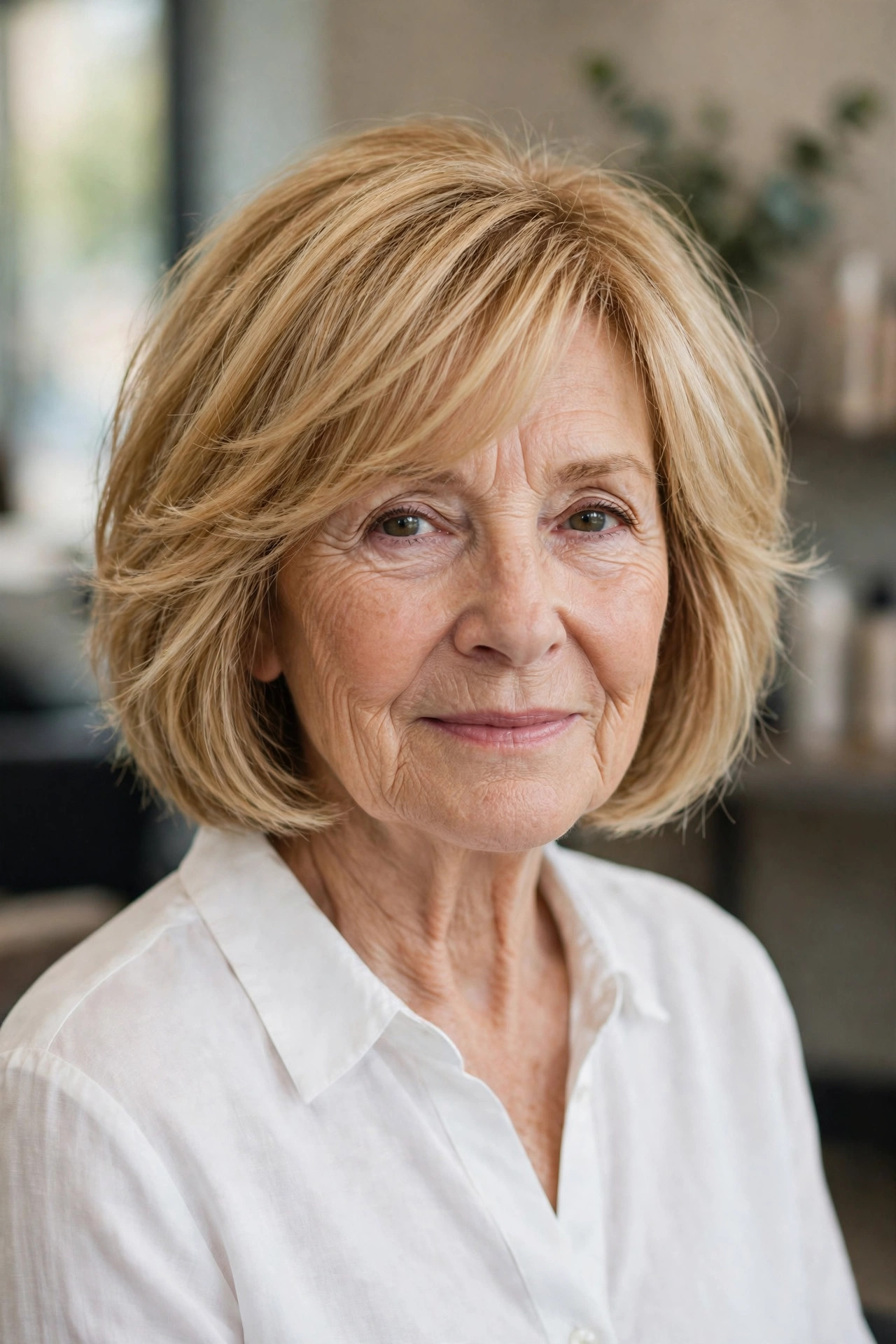 Rounded Bob-Shag with Soft Ends - shag haircut for a woman over 60 with a soft modern feel