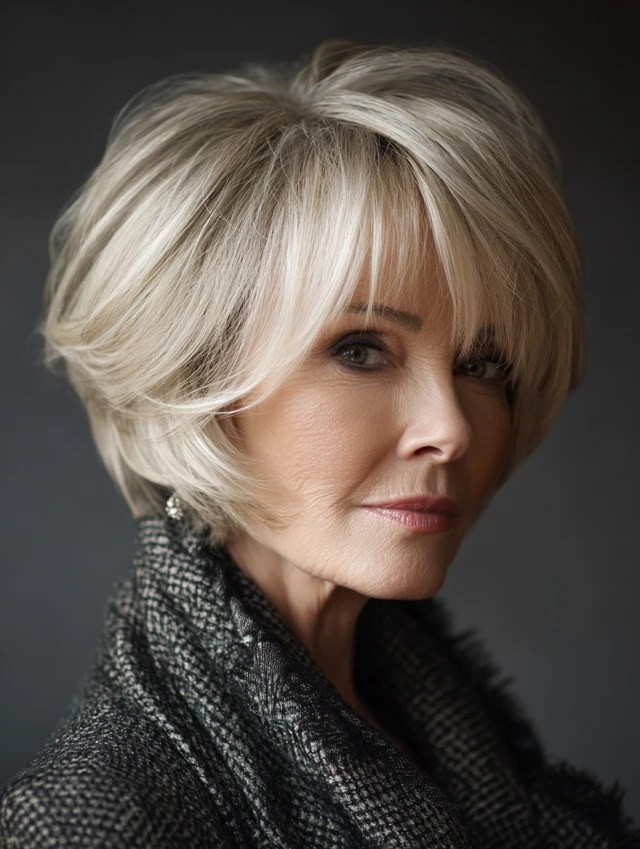 Rounded Short Bob for Fine Straight Hair — short bob haircut for fine hair on a woman over 70