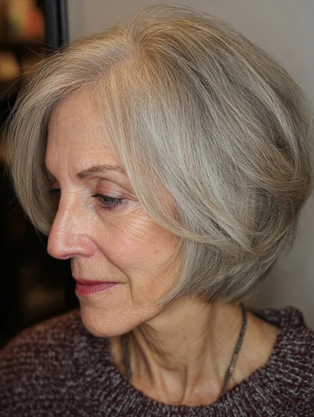 Wispy Bang Short Bob That Hides a Sparse Hairline — short bob haircut for fine hair on a woman over 70