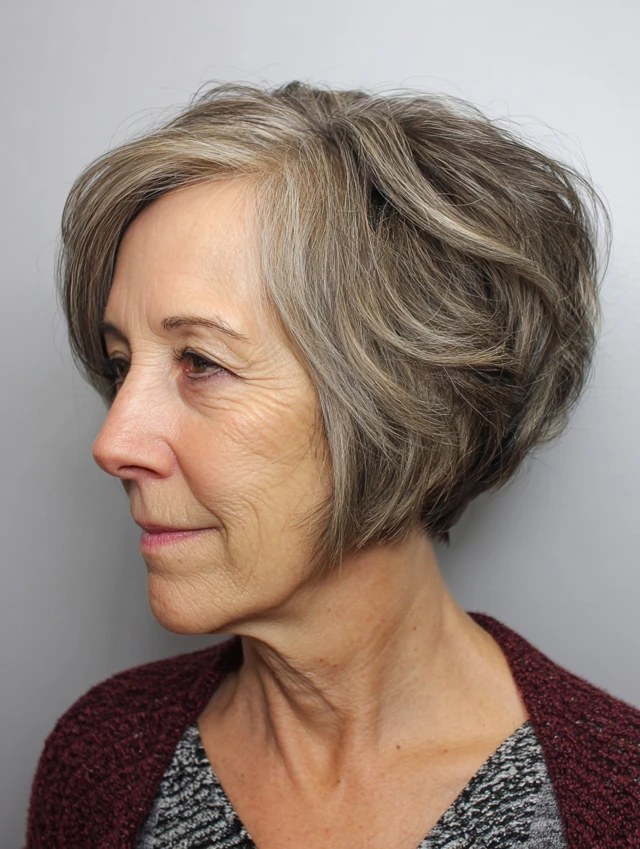 Curved Bob That Hugs the Jaw — short bob haircut for fine hair on a woman over 70