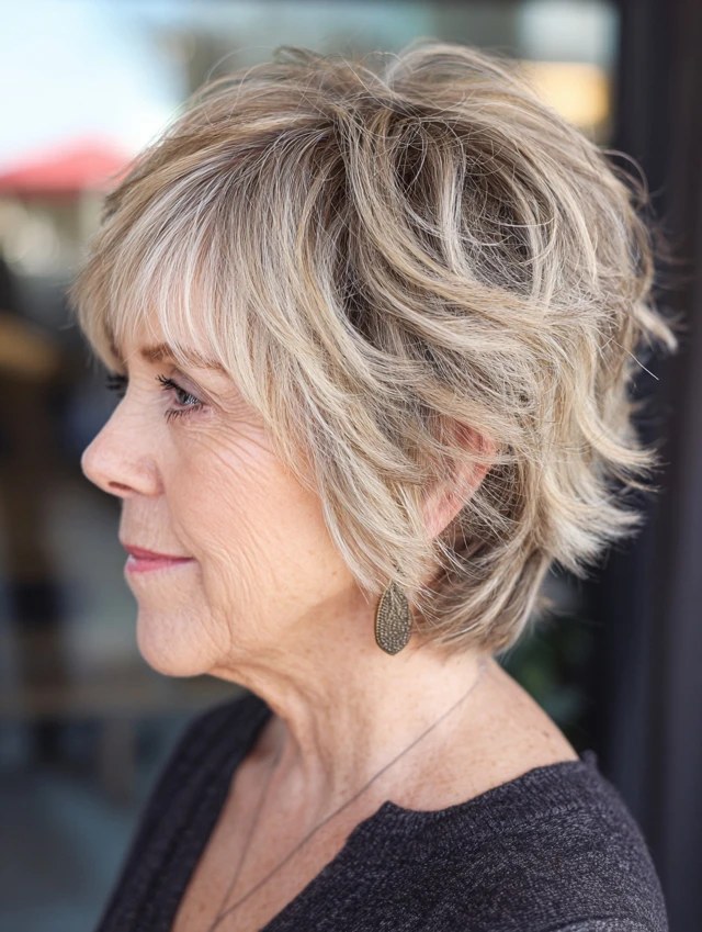 Short Layered Bob for Thin Crowns — short bob haircut for fine hair on a woman over 70