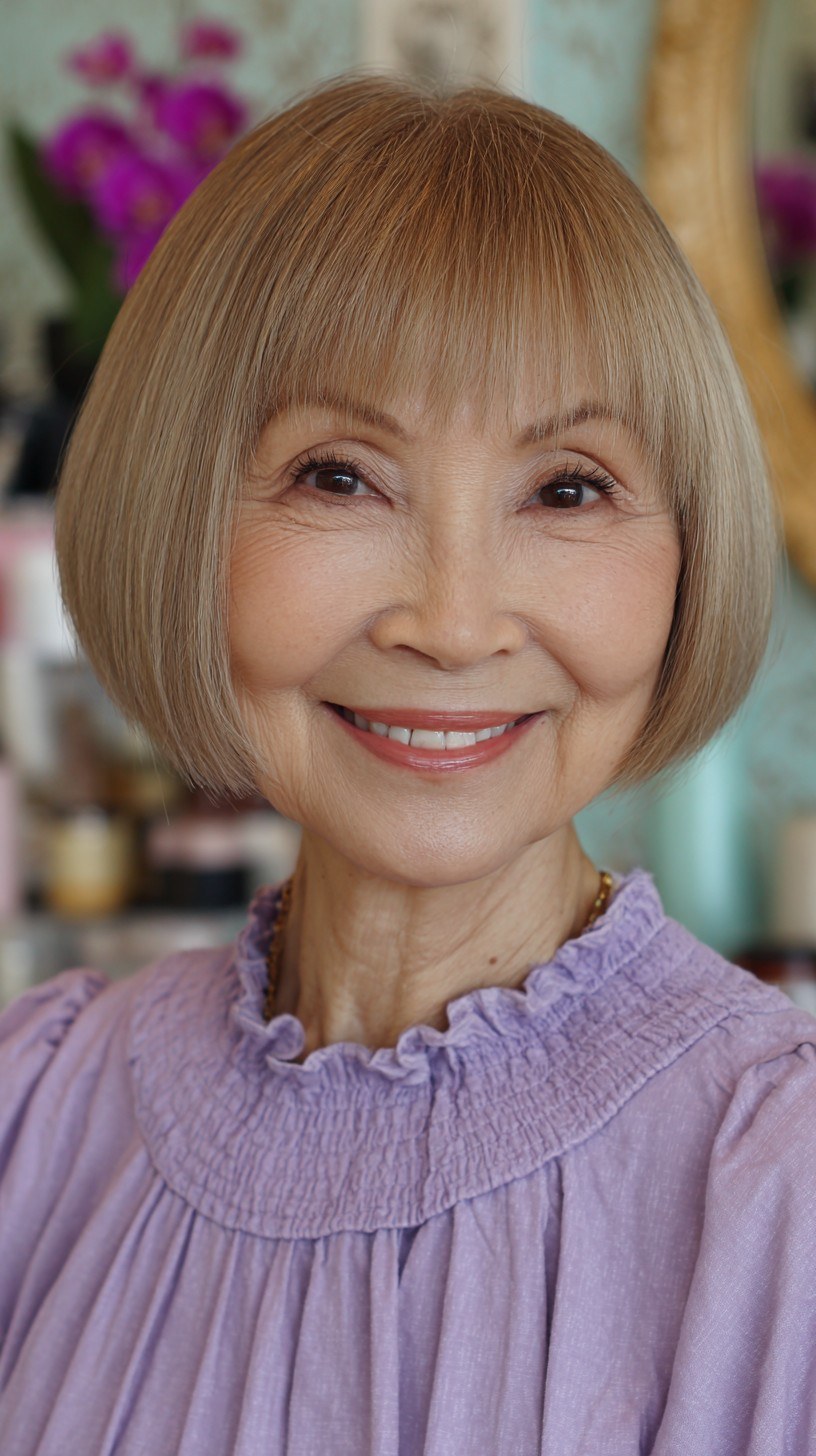 Tuck-and-Lift Bob for Glasses Wearers — short bob haircut for fine hair on a woman over 70
