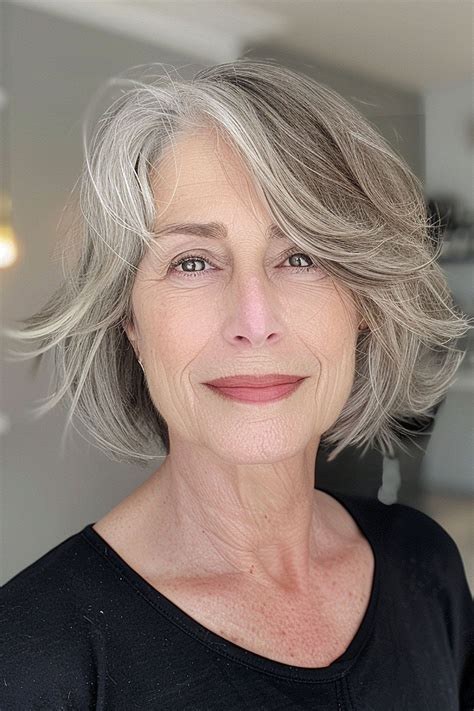 Silver Blending Bob for Fine Gray Hair — short bob haircut for fine hair on a woman over 70