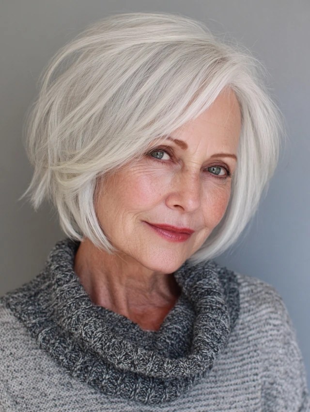 Asymmetric Short Bob for Visual Fullness — short bob haircut for fine hair on a woman over 70