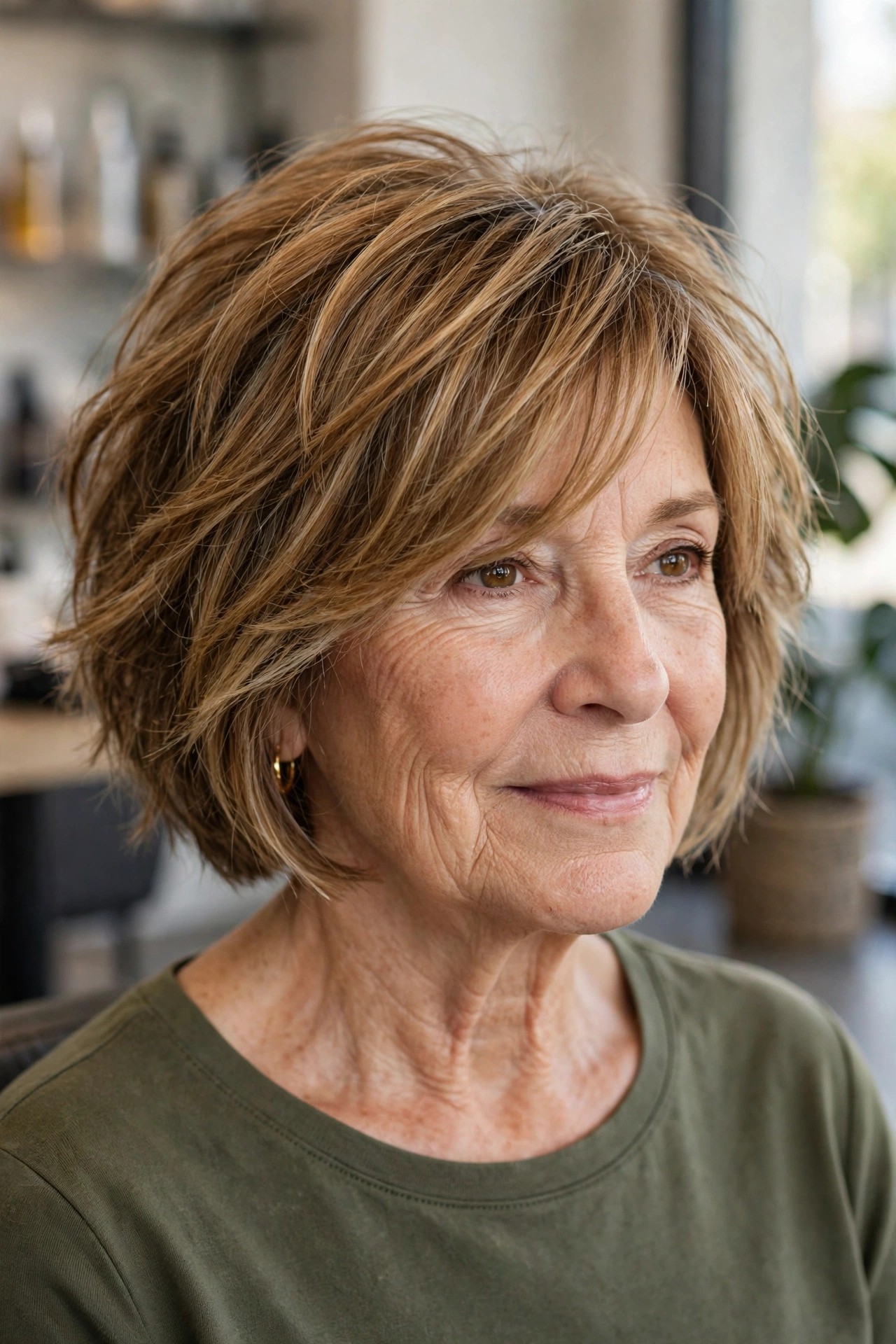 Choppy Bob with Side-Swept Bangs on a woman over 50 - short choppy haircut with volume, idea 11