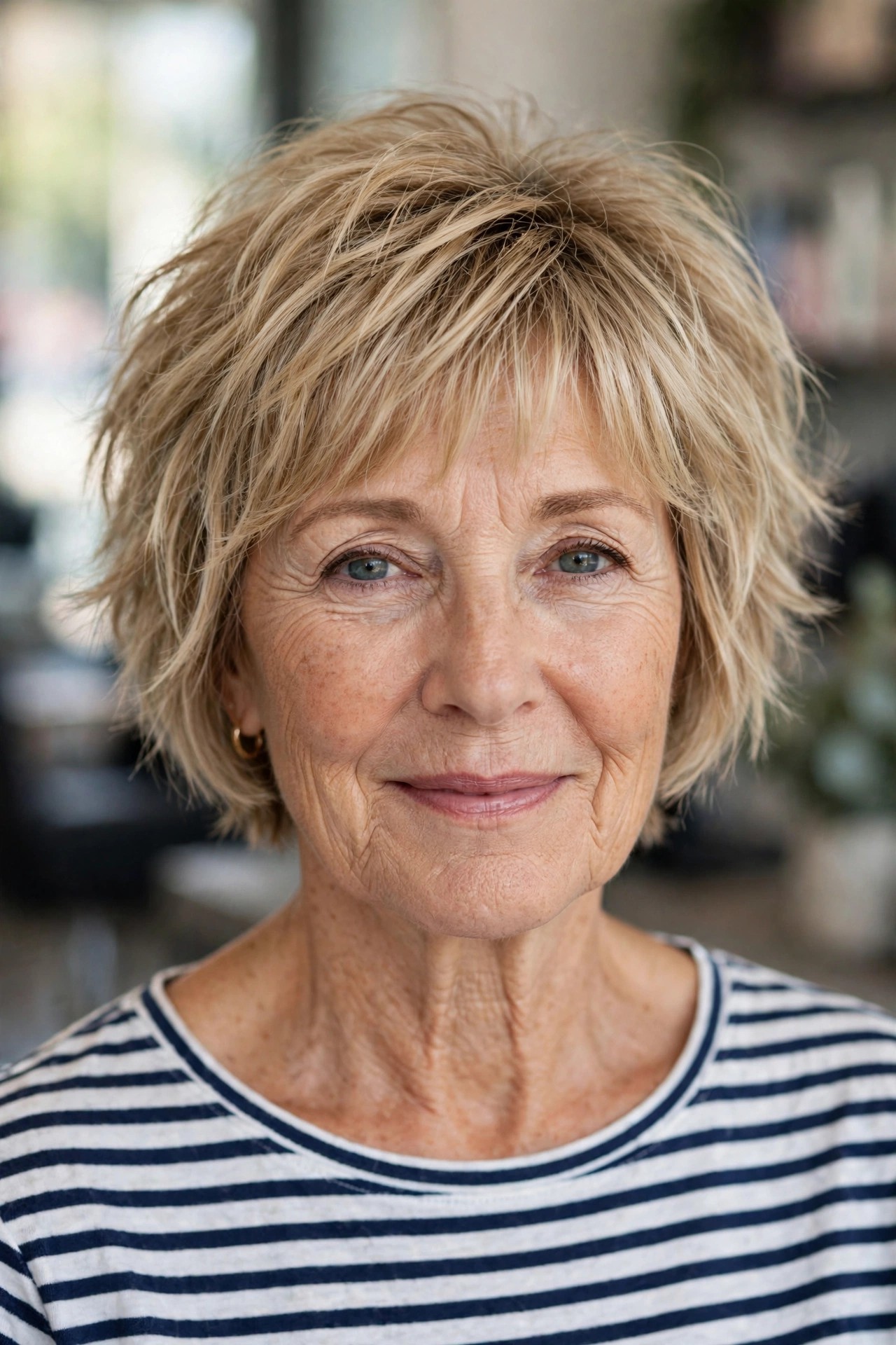 Choppy French Bob on a woman over 50 - short choppy haircut with volume, idea 13