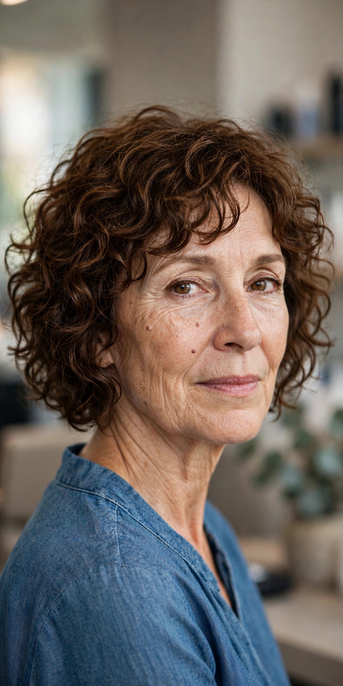 Curly Choppy Bob on a woman over 50 - short choppy haircut with volume, idea 16