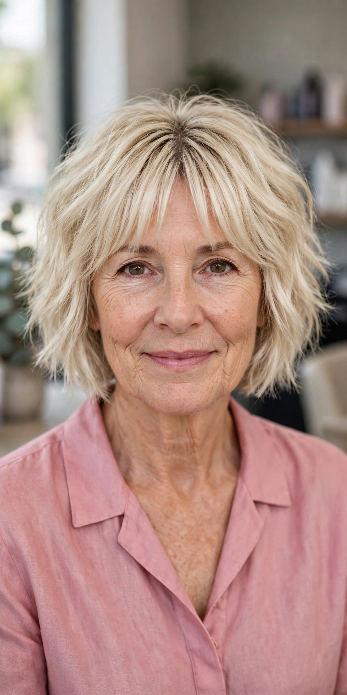 Choppy Bob with Curtain Bangs on a woman over 50 - short choppy haircut with volume, idea 19