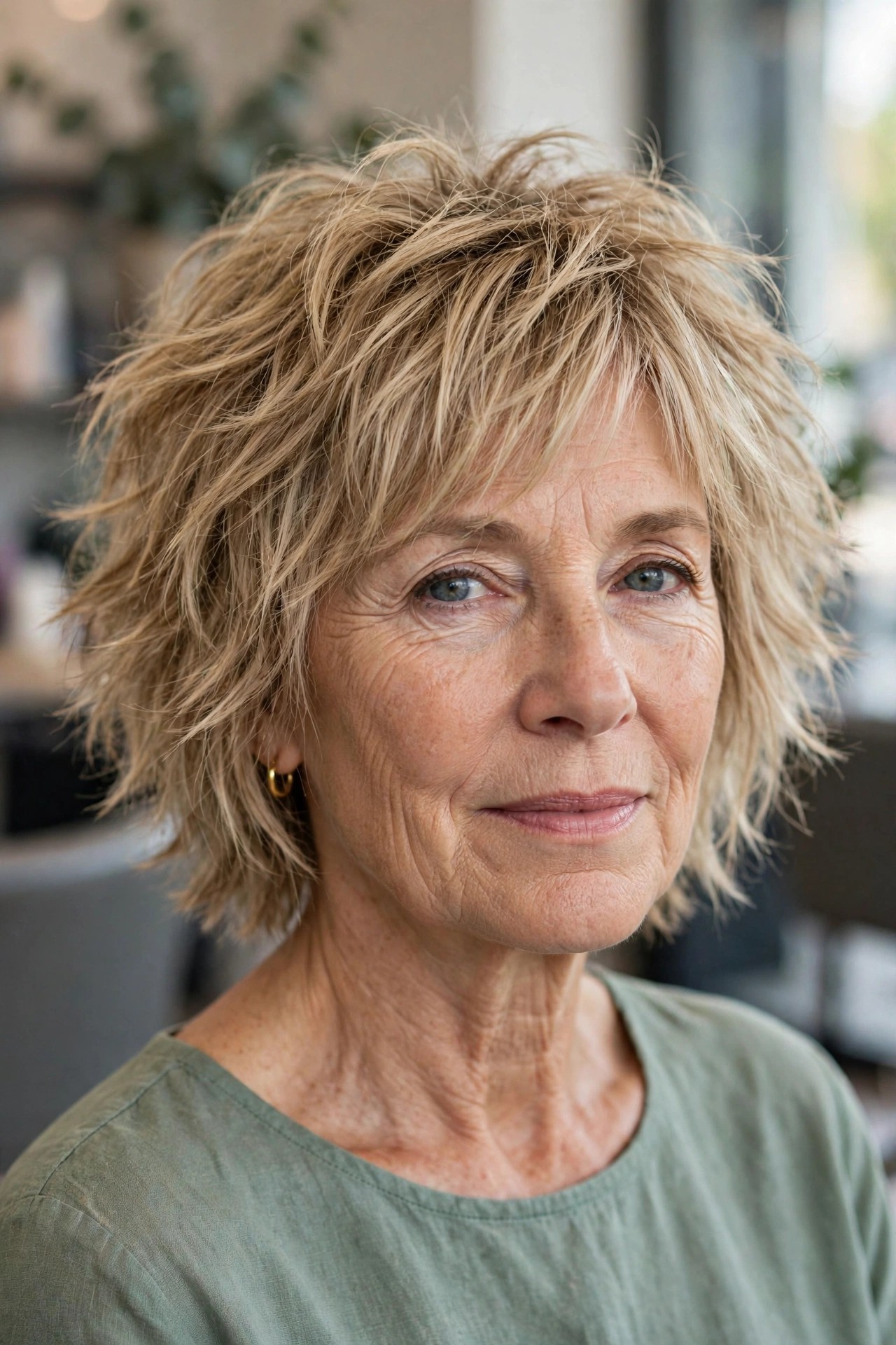 Choppy Shag with Feathered Layers on a woman over 50 - short choppy haircut with volume, idea 4