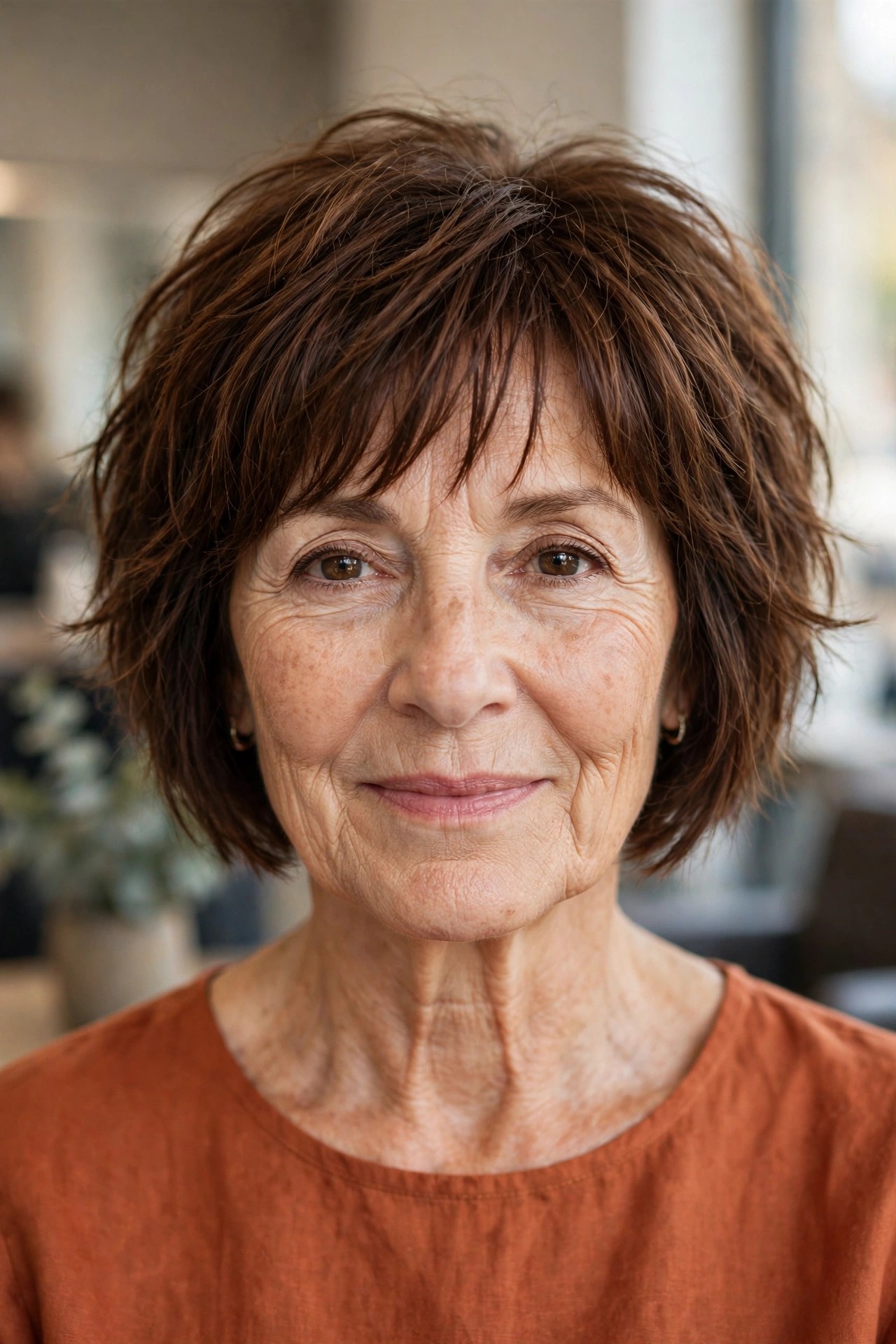 Choppy Cut with Wispy Bangs on a woman over 50 - short choppy haircut with volume, idea 7