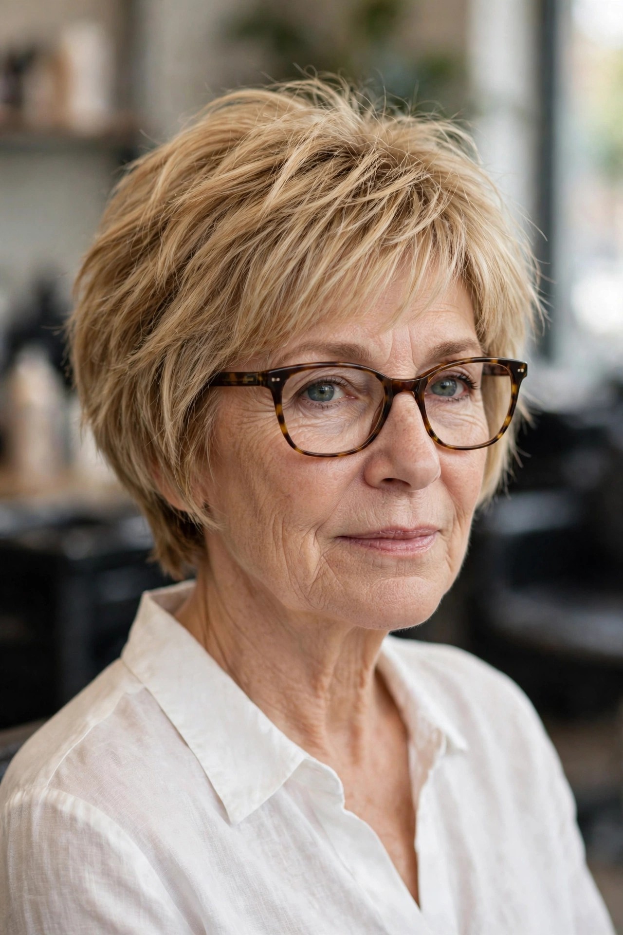 Choppy Layers Made for Glasses on a woman over 50 - short choppy haircut with volume, idea 8