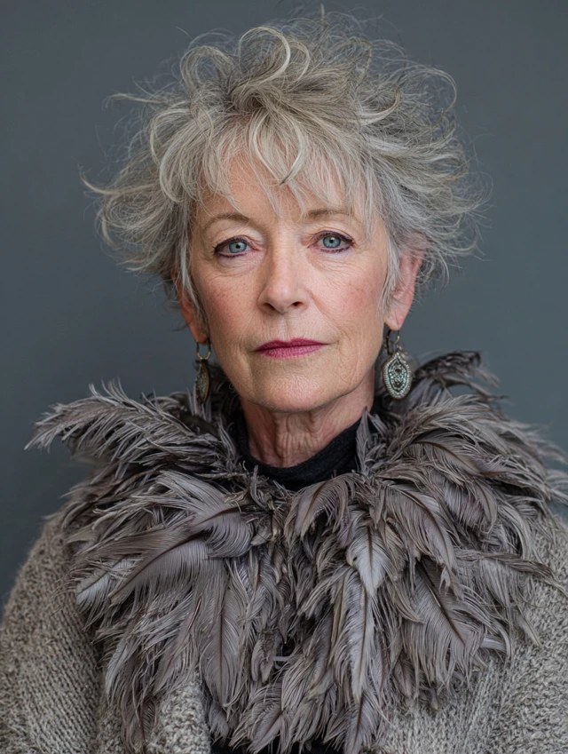 The Tousled Gray Crop That Loves Cowlicks — short hairstyle for coarse gray hair on a woman over 70