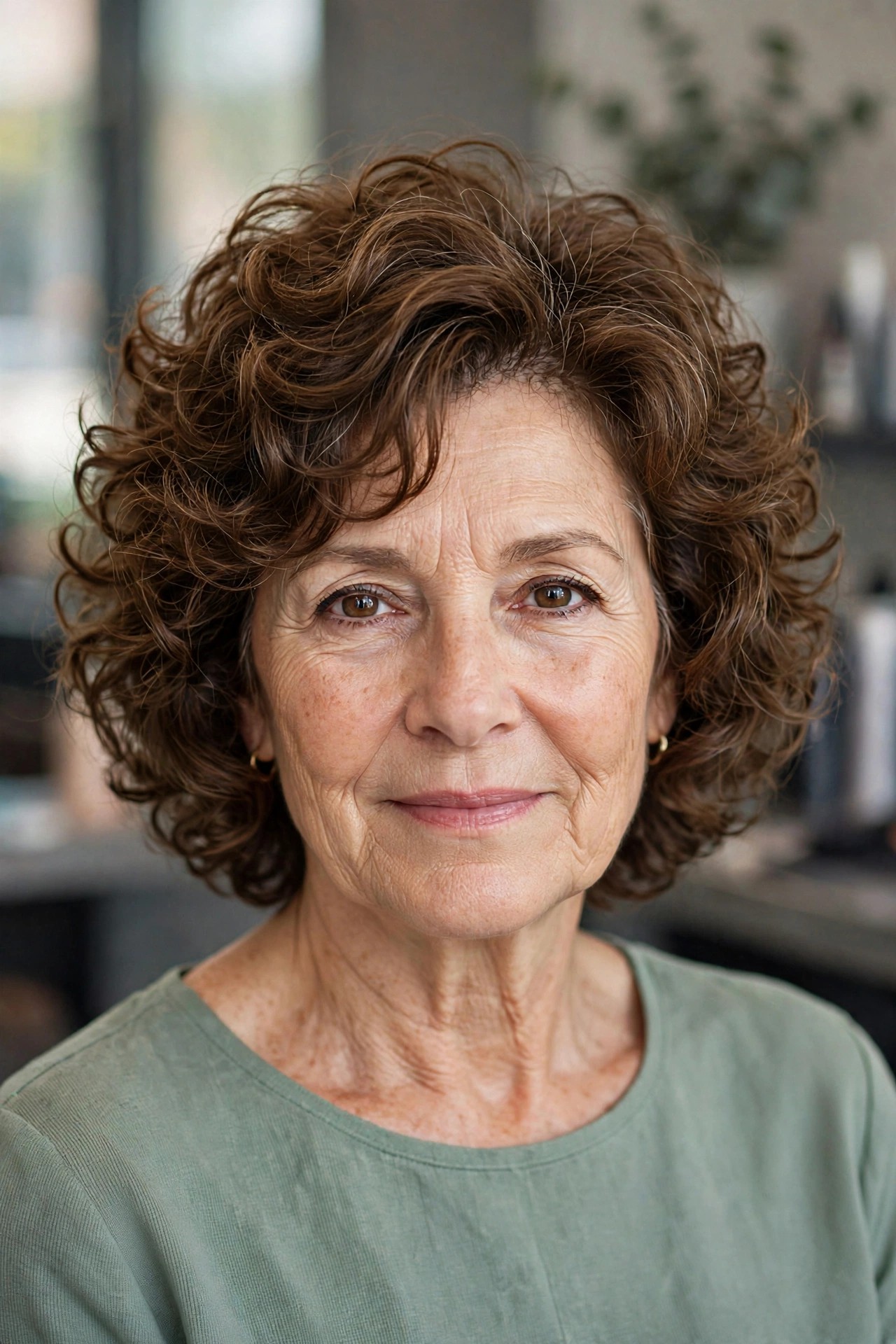 Layered Curly Bob for Volume - short curly haircut for a woman over 50 that is easy to manage