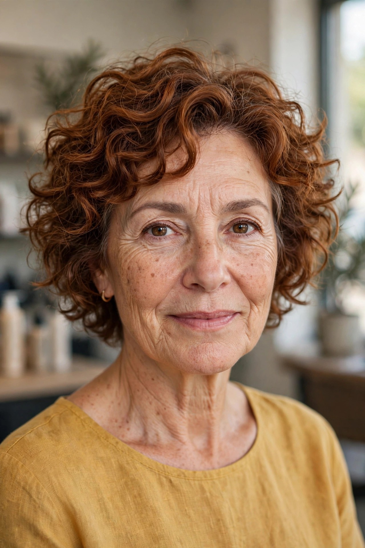 Tousled Curly Bixie - short curly haircut for a woman over 50 that is easy to manage