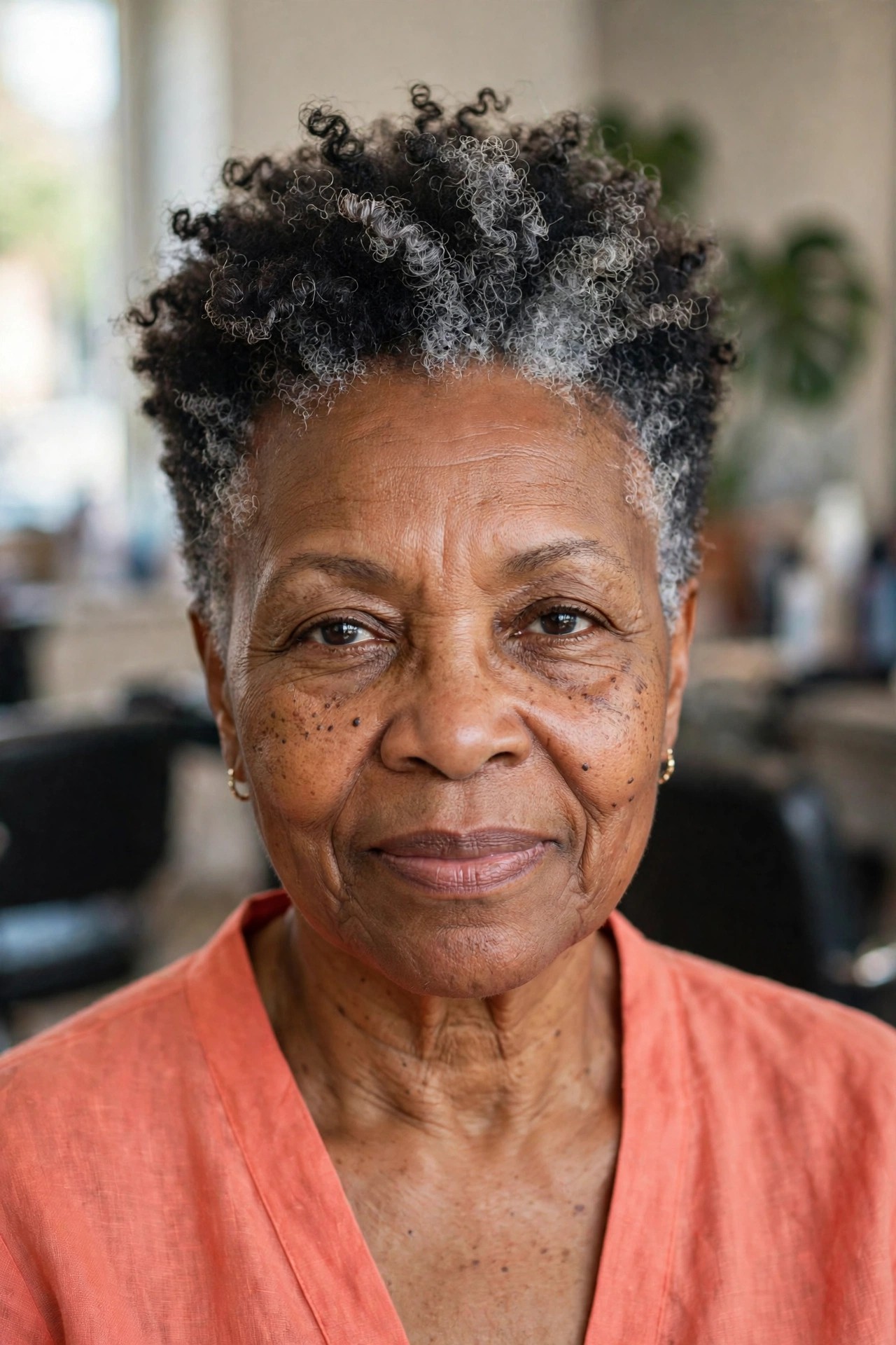 Tapered Coily Crop - short curly haircut for a woman over 50 that is easy to manage