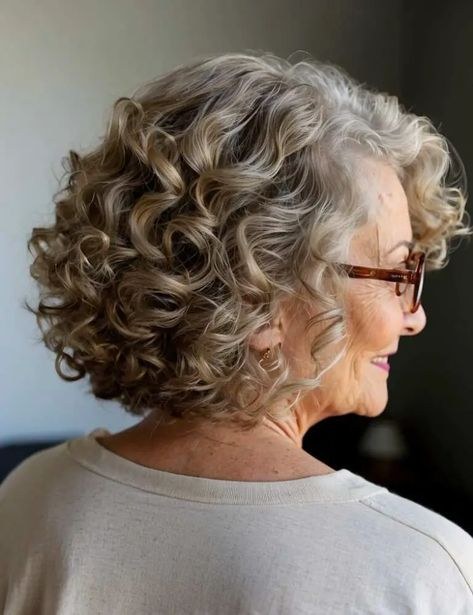 The Curly Bob From Behind — short curly haircut on a woman over 70, easy to care for
