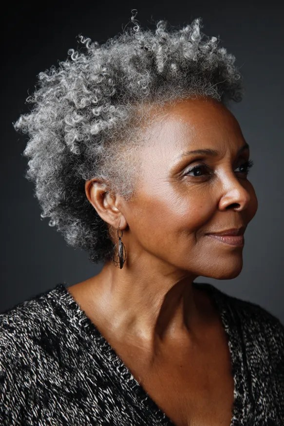 The Tapered Gray Cut With Height — short gray natural haircut on a Black woman over 70