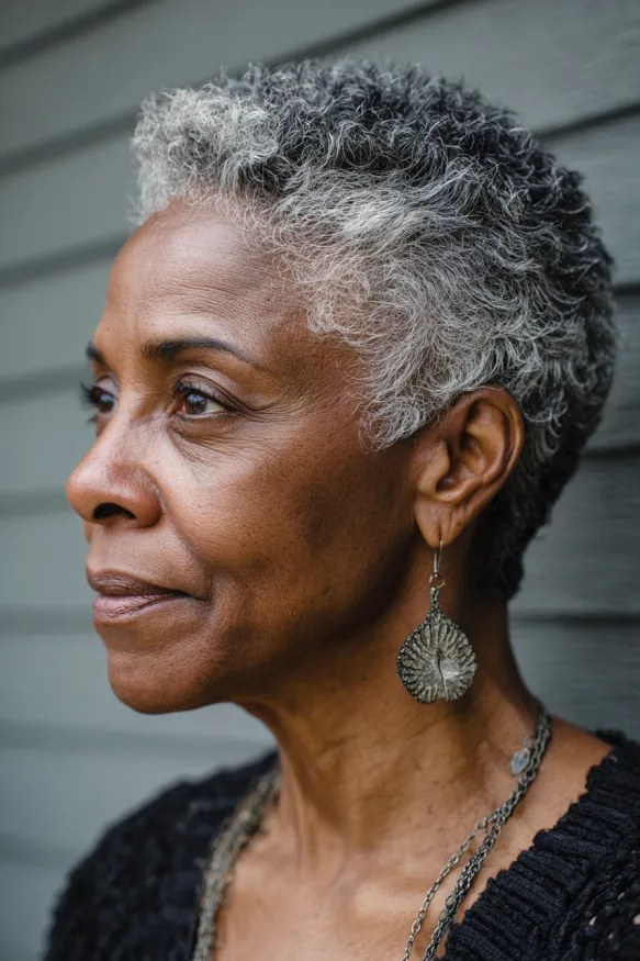 The Short Gray Taper in Profile — short gray natural haircut on a Black woman over 70