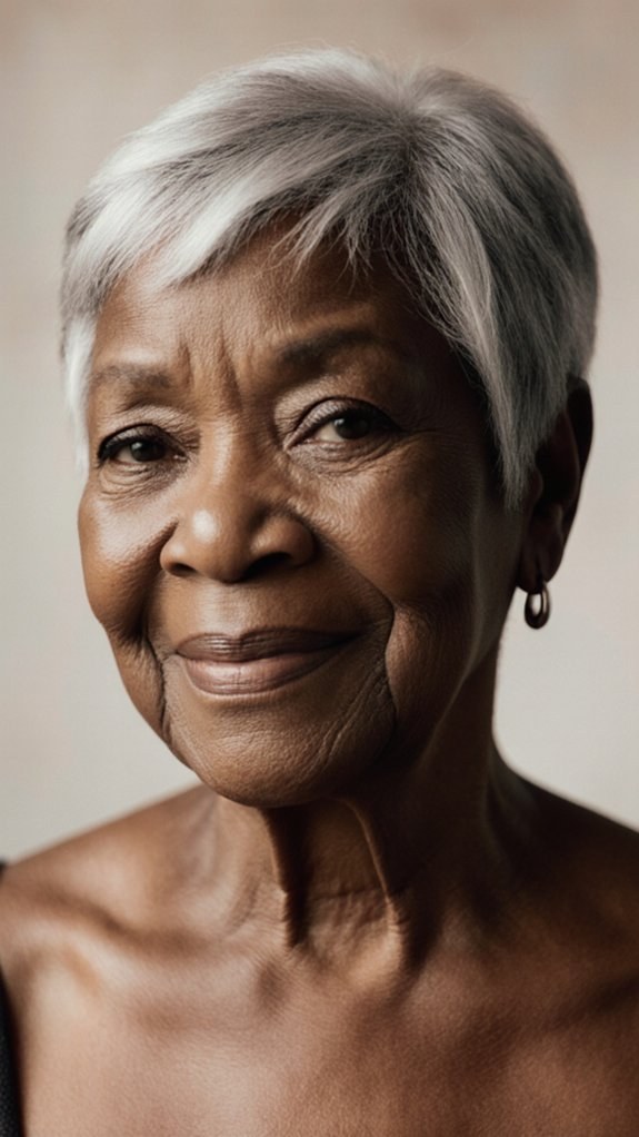 The Classic White Crop, Close and Kind — short gray natural haircut on a Black woman over 70