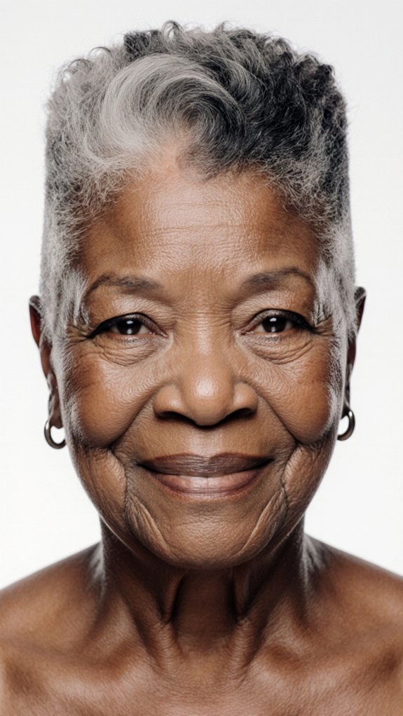 The Short Gray Crop With Natural Texture — short haircut on a woman over 70 with a soft jawline