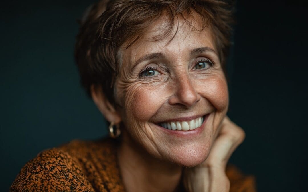 The Short Brown Pixie With a Warm Smile — short haircut on a woman over 70 with a soft jawline