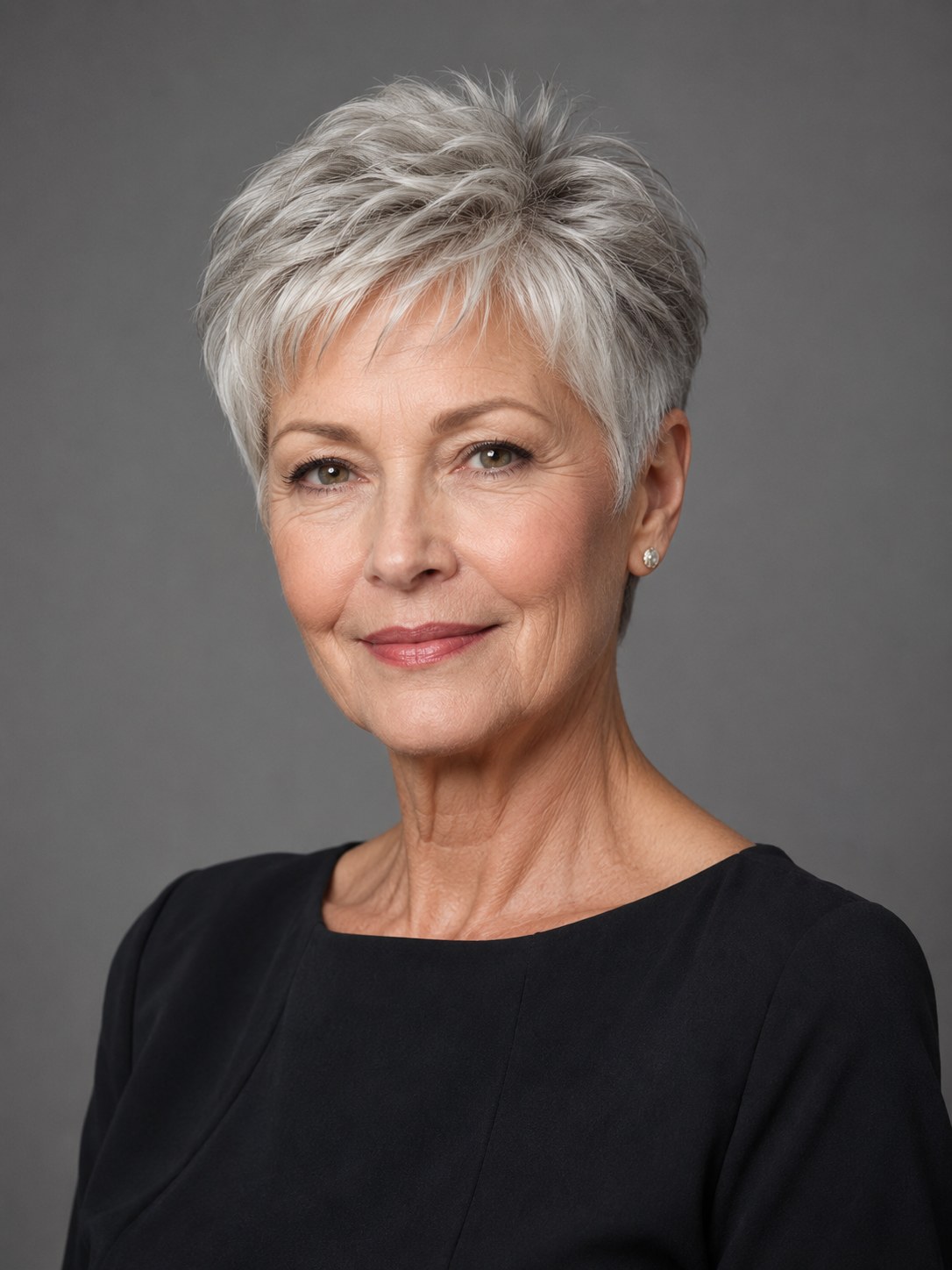 The Classic Silver Pixie With a Neat Outline — short haircut on a woman over 70 with a soft jawline