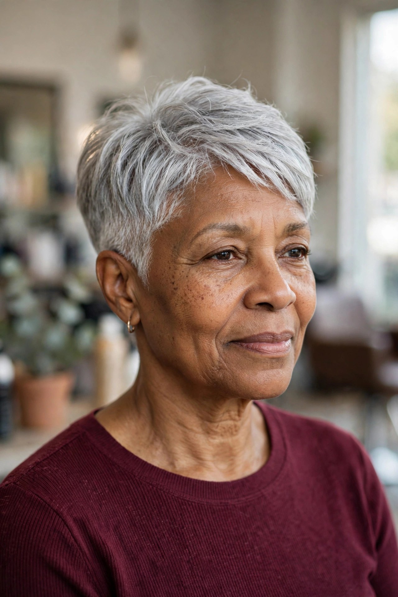 Silver Tapered Pixie Cut - short gray haircut for Black woman over 50