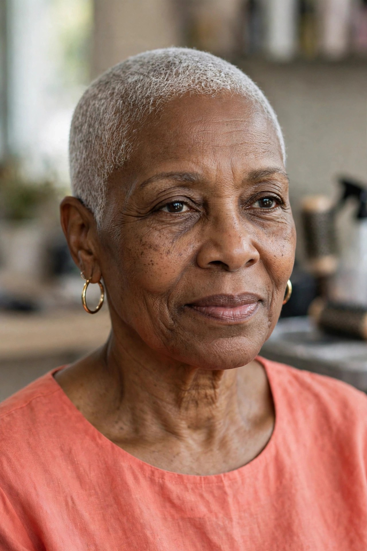 Silver Buzz Cut - short gray haircut for Black woman over 50
