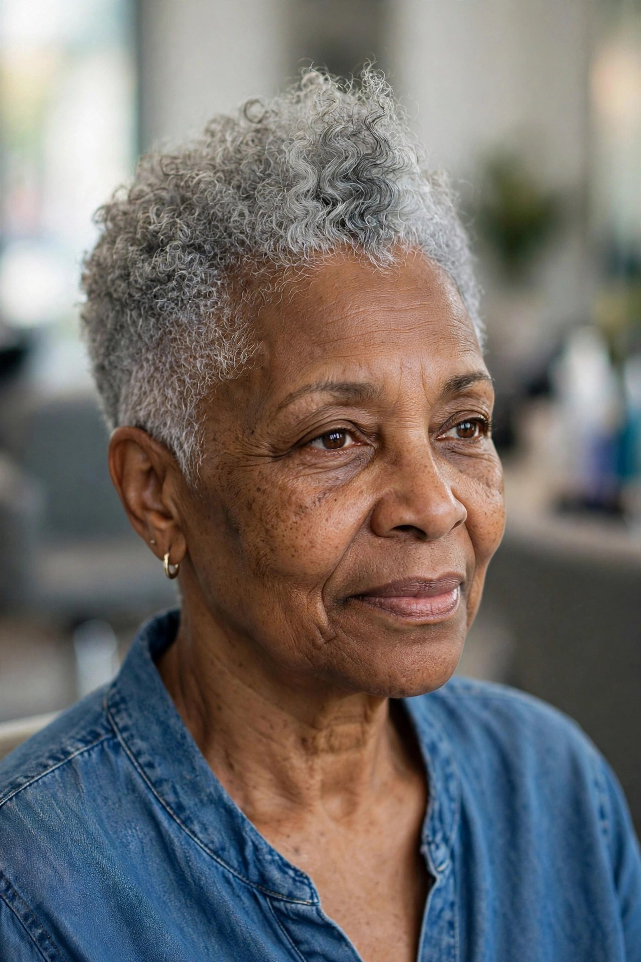 Gray Mini Frohawk with Tapered Sides - short gray haircut for Black woman over 50