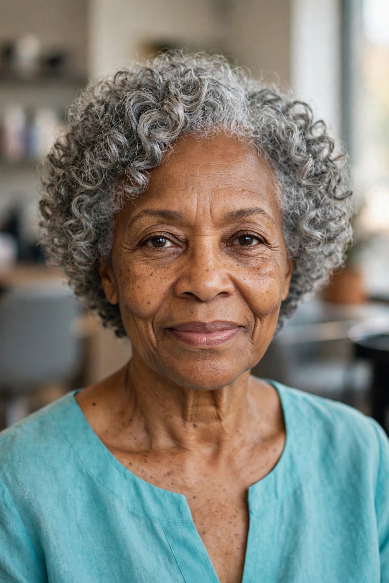 Short Gray Wash-and-Go Curls - short gray haircut for Black woman over 50