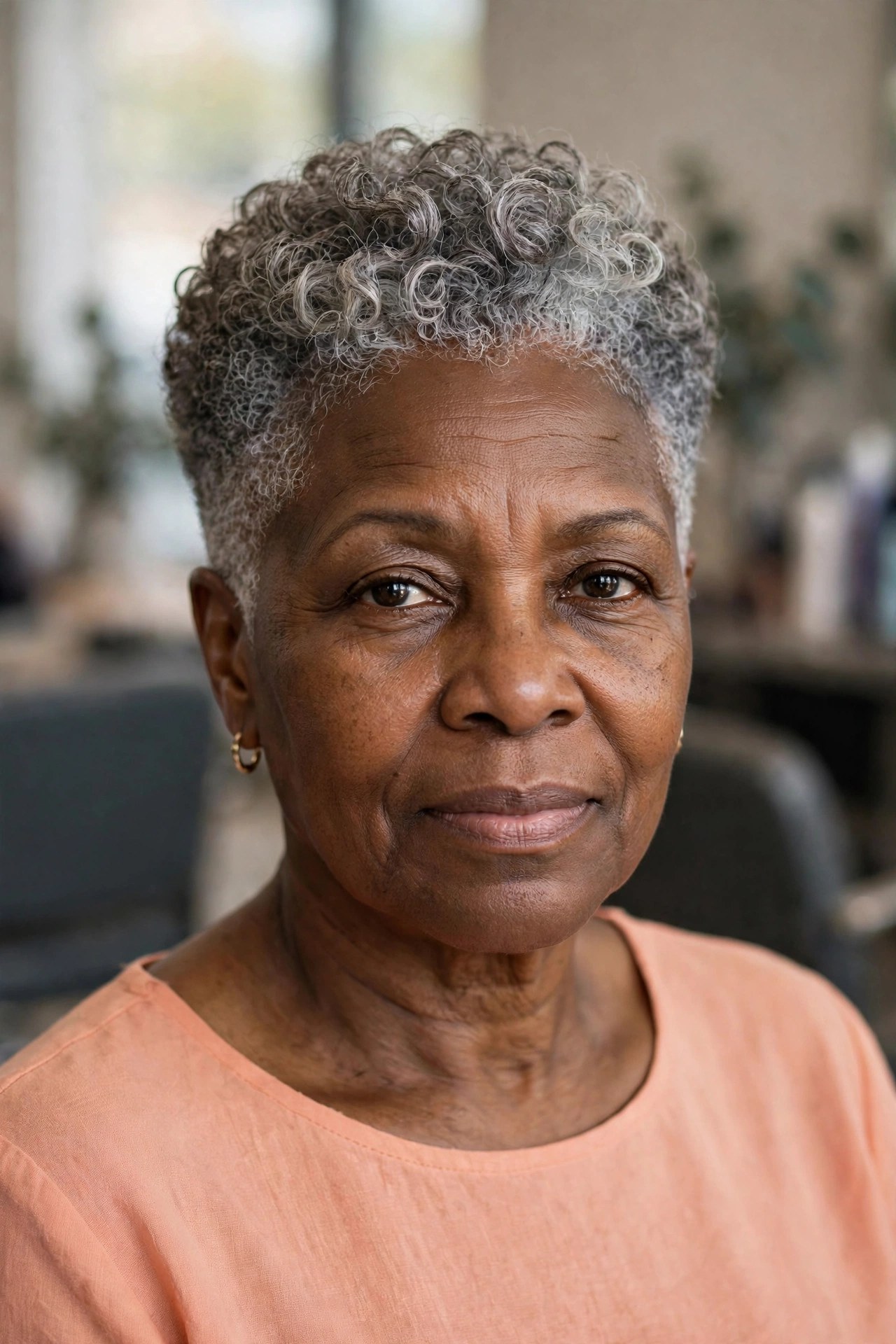 Tapered Curly Gray Cut - short gray haircut for Black woman over 50