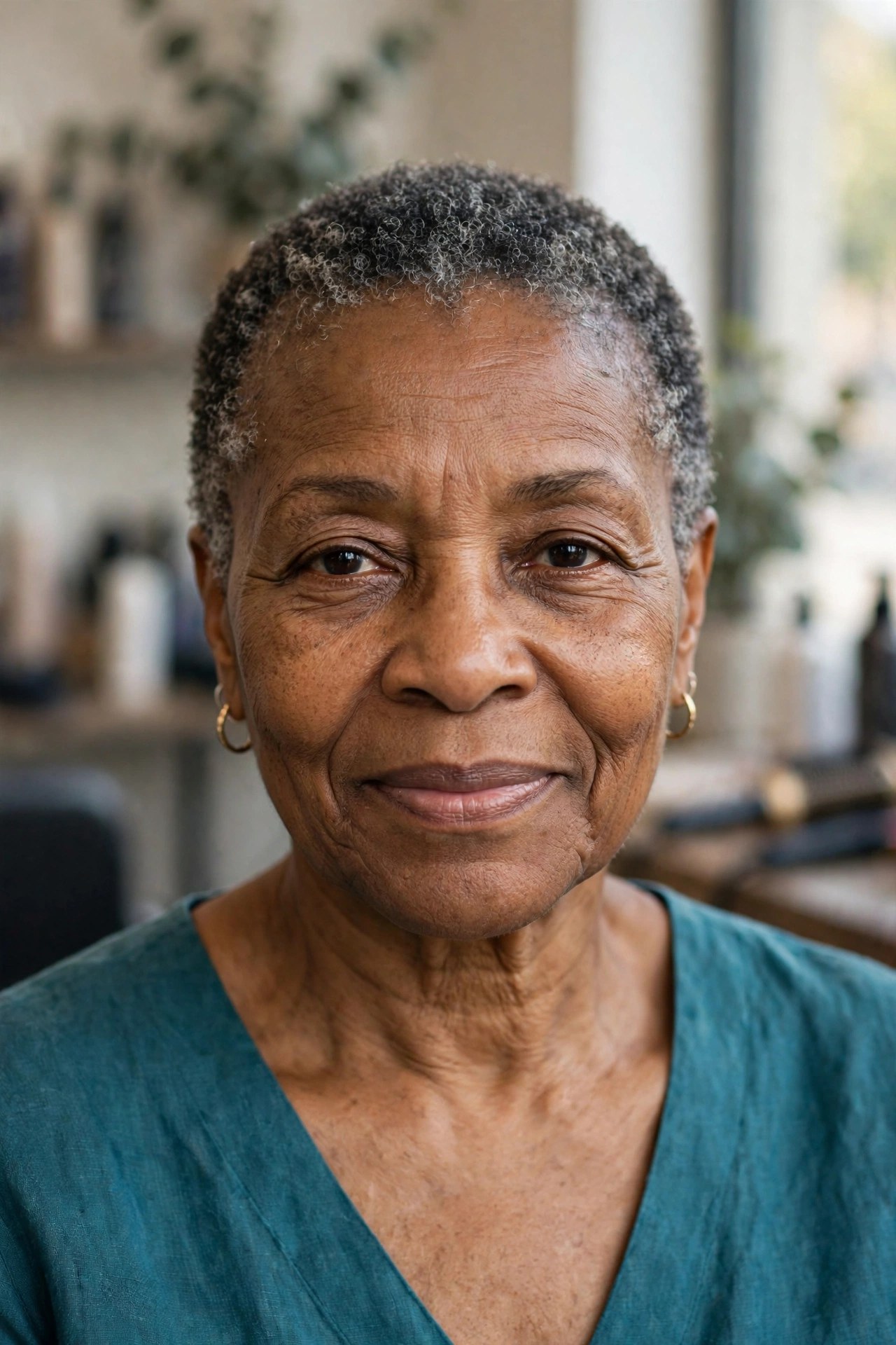Salt-and-Pepper Teeny Weenie Afro (TWA) - short gray haircut for Black woman over 50