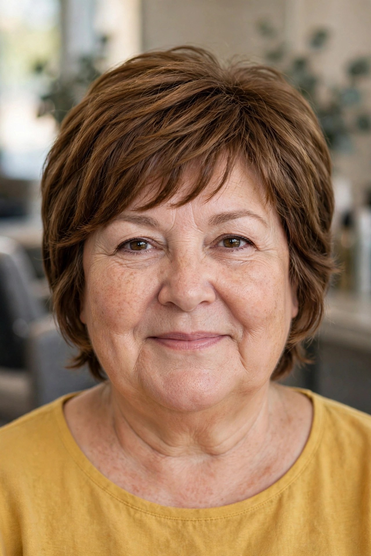 Layered Pixie-Bob with Face-Framing Strands - short haircut for a woman over 50 with a round face and double chin