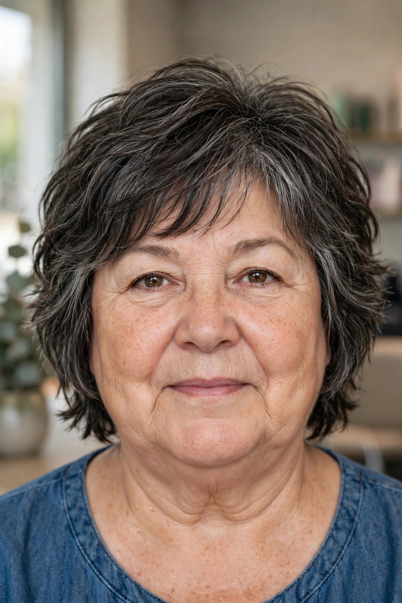 Choppy Layered Bob Below the Chin - short haircut for a woman over 50 with a round face and double chin