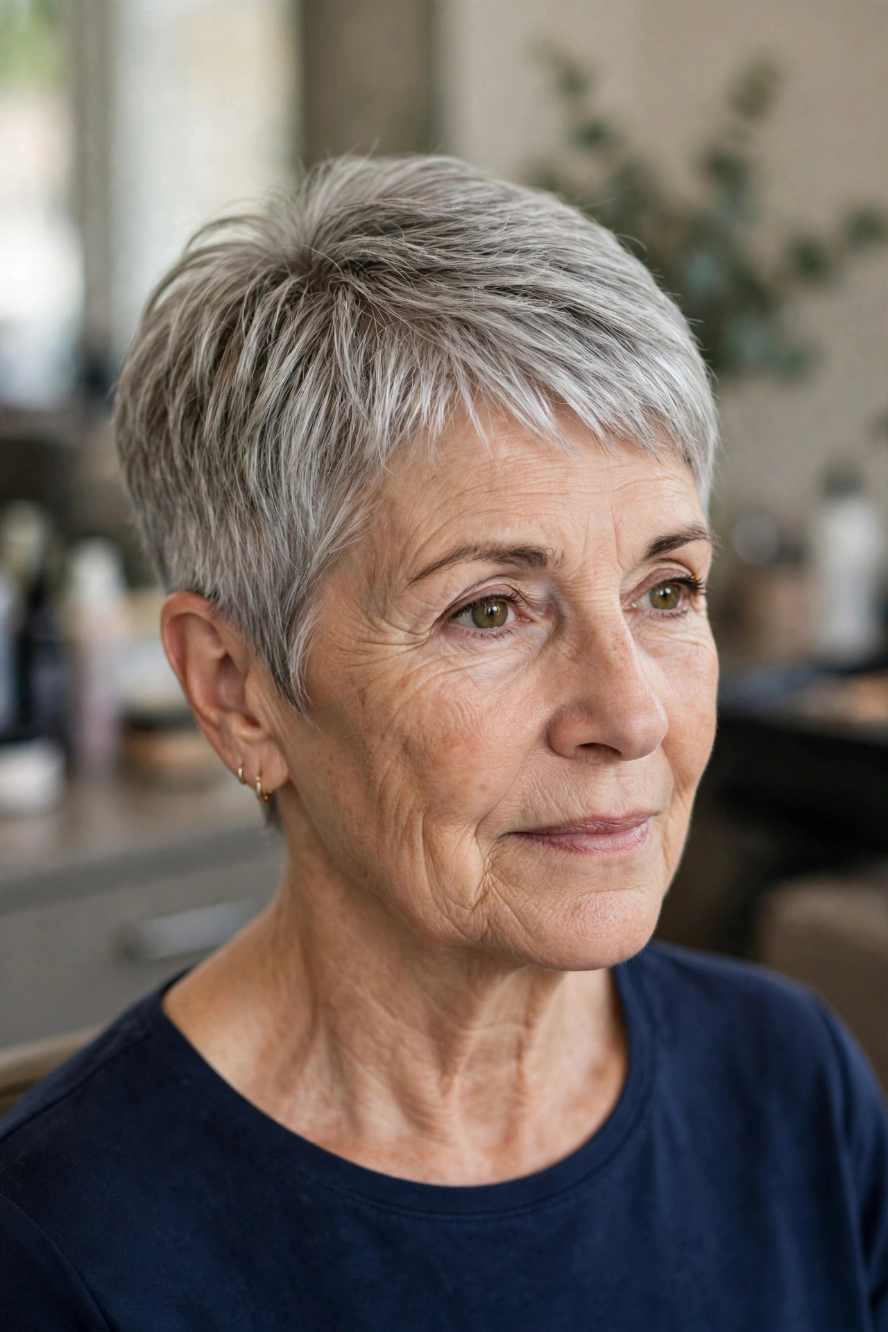 Classic Silver Pixie on a woman over 50 - short hairstyle idea 1