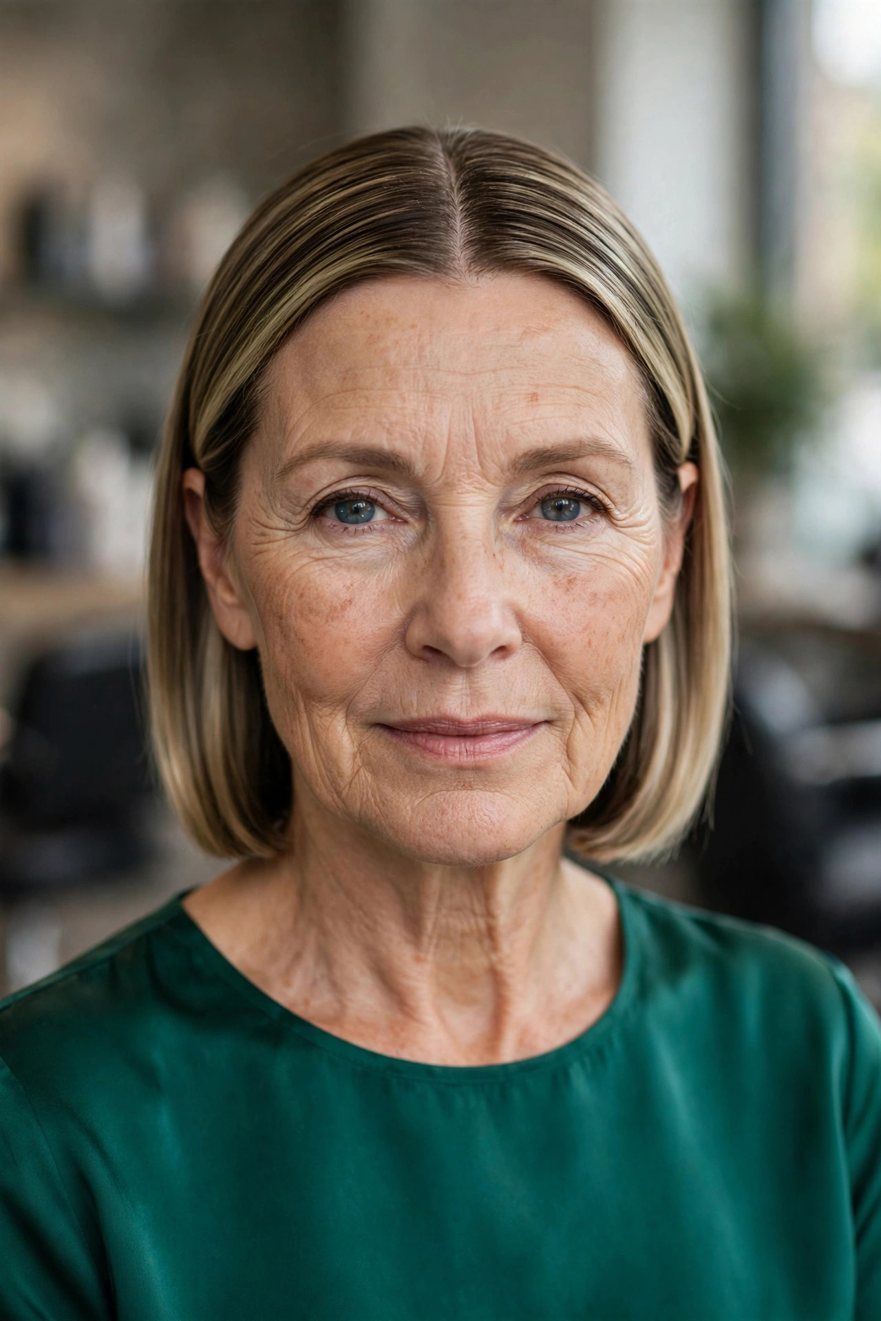 Sleek Bob with a Center Part on a woman over 50 - short hairstyle idea 21