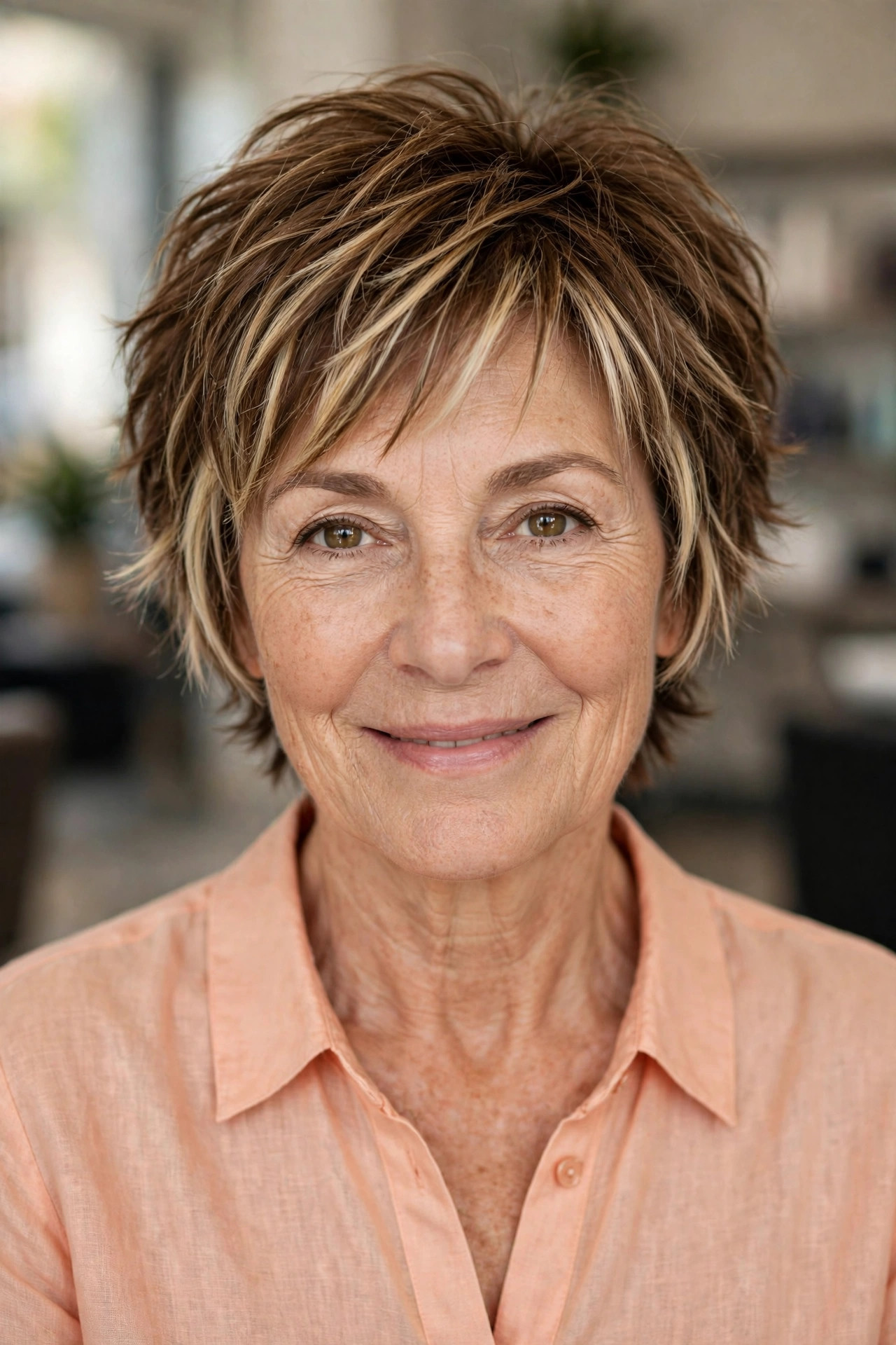Short Layered Cut with Face-Framing Highlights on a woman over 50 - short hairstyle idea 22