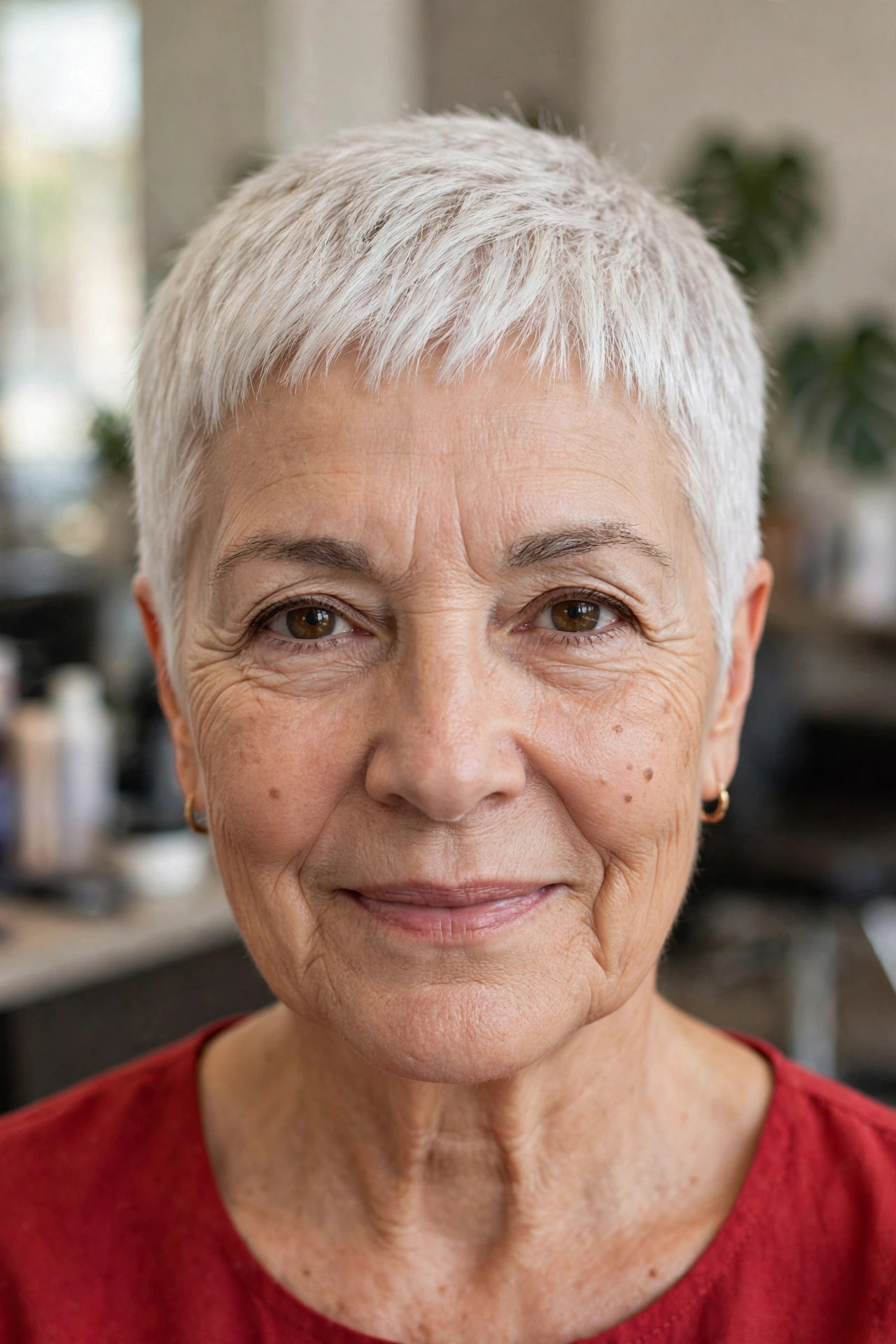 Very Short Pixie with Baby Bangs on a woman over 50 - short hairstyle idea 27