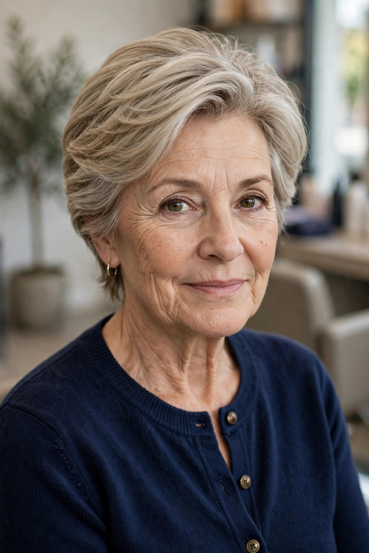 Layered Crop with Feathered Sides on a woman over 50 - short hairstyle idea 32